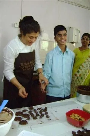 Showing off the finished chocolates